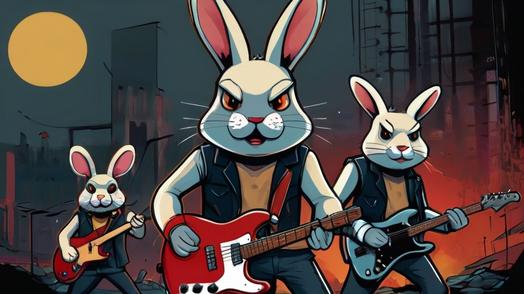 Auf dem Foto sieht man die eine Hasenrockband im Comic stil.