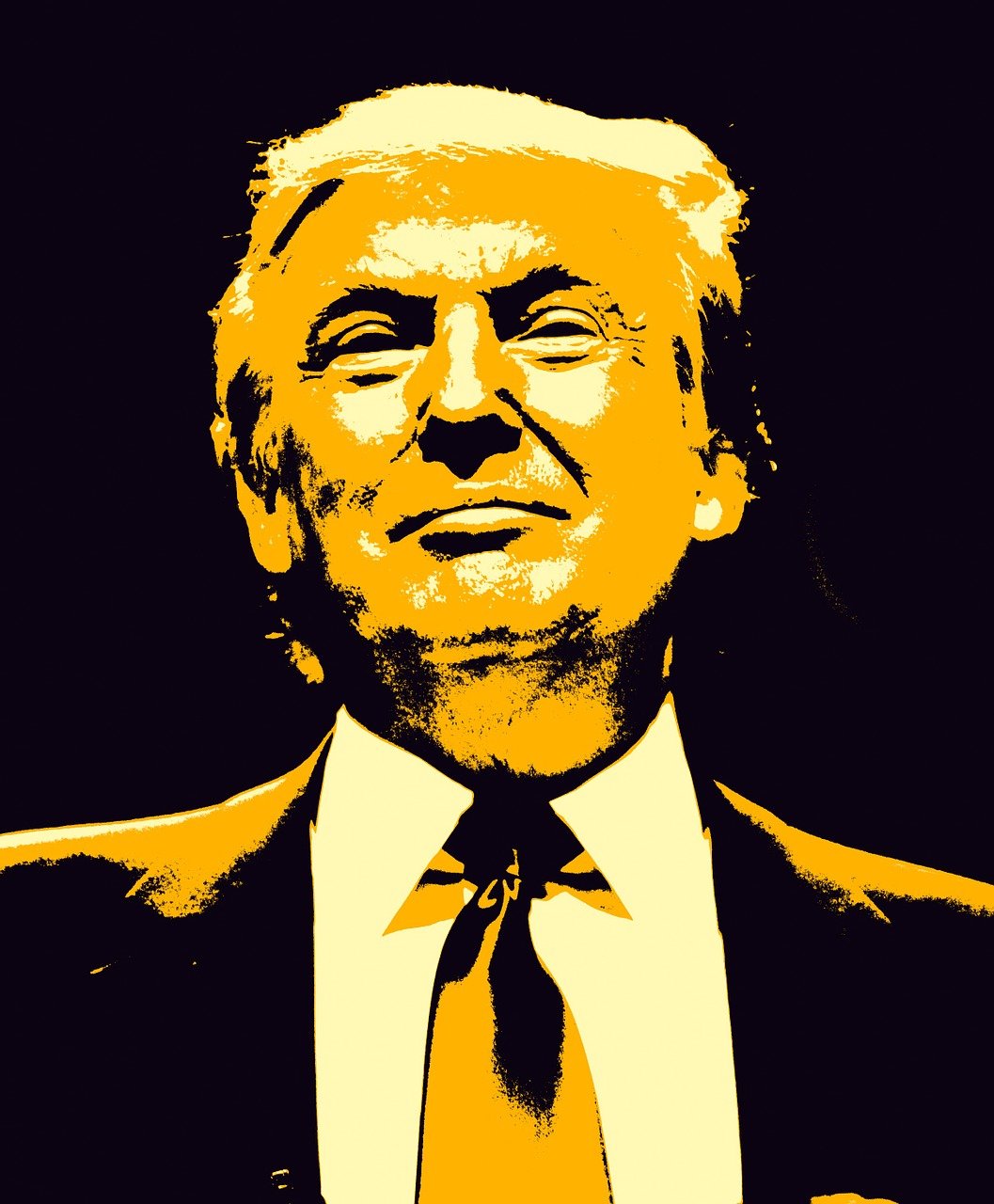 Trump-Gaza-Video. Das Foto zeigt eine Illustration des US-Präsidenten Donald Trump in gelb und Schwarztönen gehalten.