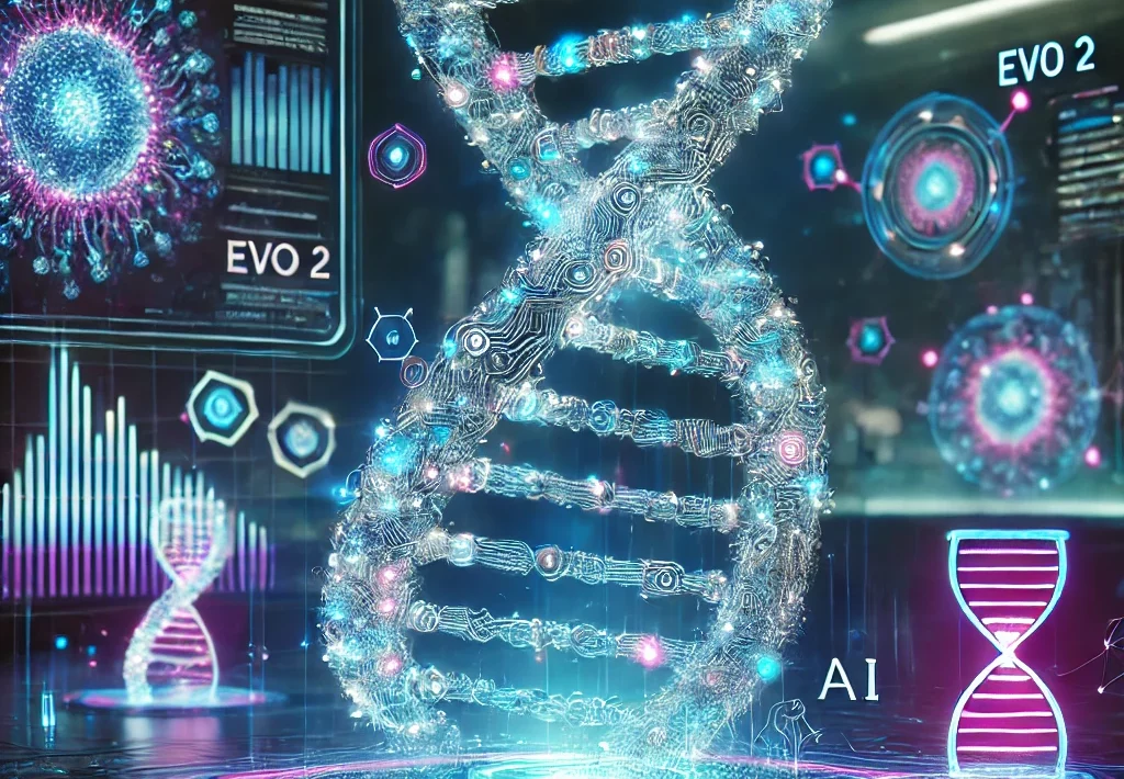 Evo 2: Das Foto zeigt ein symbolisches Bild für eine KI, die DNA bearbeiten kann. Man sieht dabei einen Teil, aus dem ein DNA-Strang entspringen.