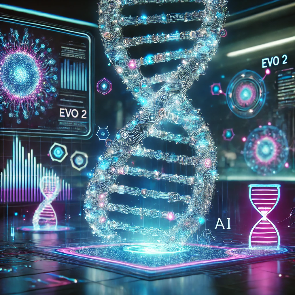 Evo 2: Das Foto zeigt ein symbolisches Bild für eine KI, die DNA bearbeiten kann. Man sieht dabei einen Teil, aus dem ein DNA-Strang entspringen.