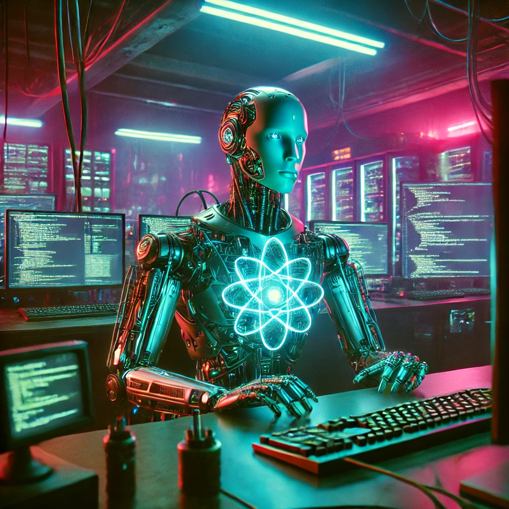 Das Foto zeigt eine KI, die in einem Programmierlabor arbeitet. Das Foto steht symbolisch für die Software-KI Softgen.